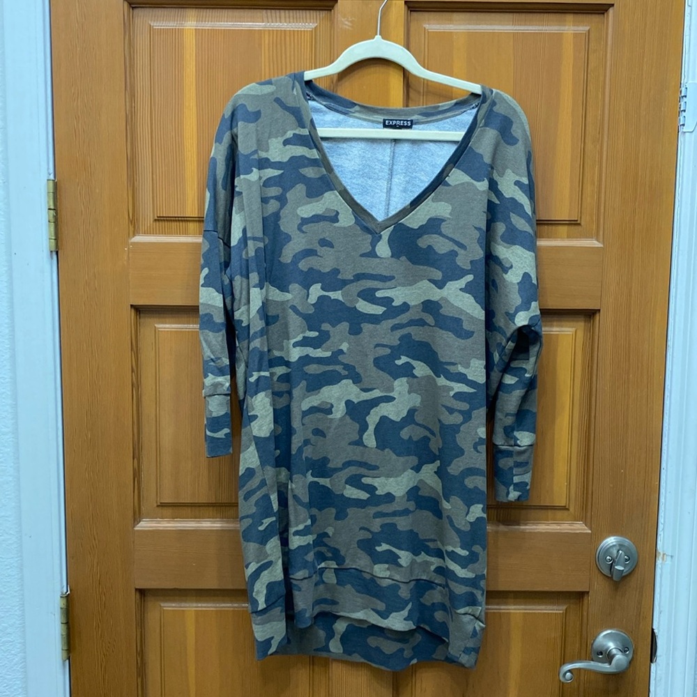 Express Camouflage Long Sleeve T-shirt Dress